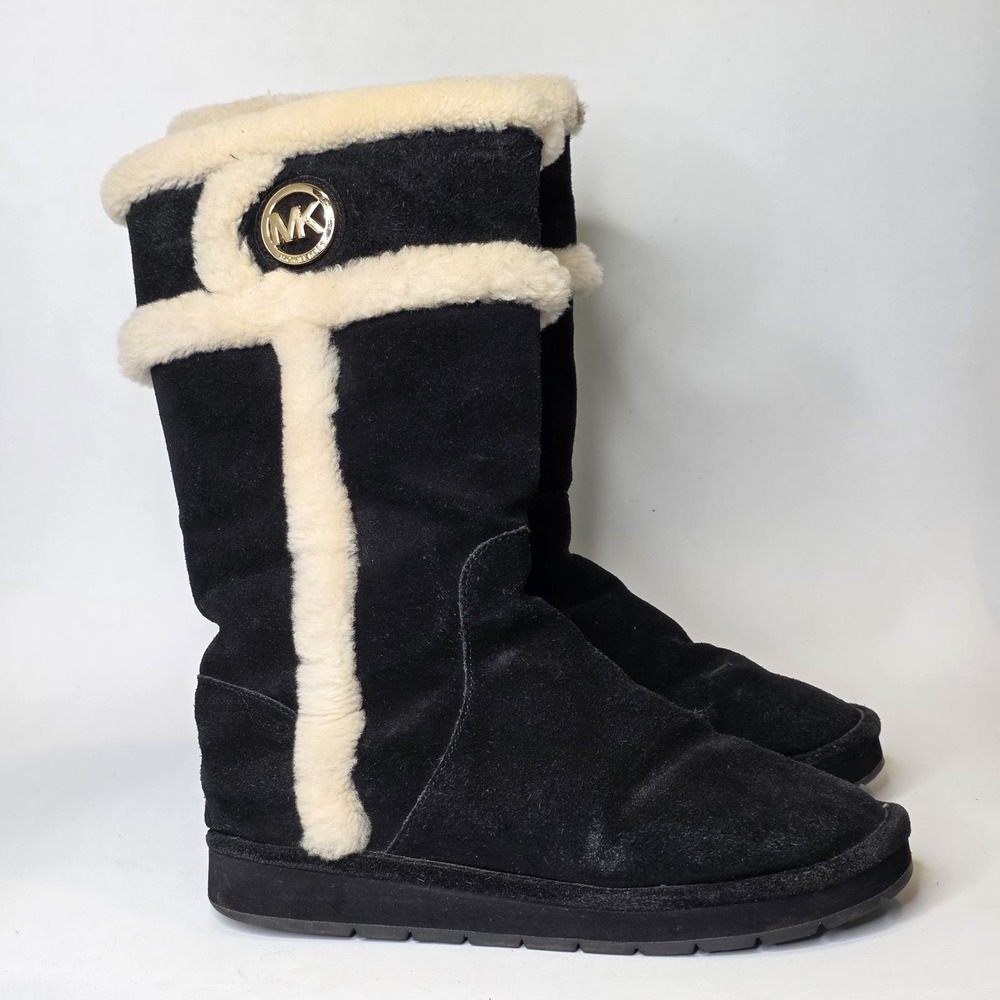 Michael‎ Kors Boots Size 8 M Black Suede Sheep Fur Tall Pull On Comfort Shoes